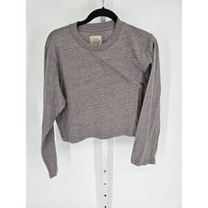 Chasor Womens Sz M Long Sleeve Cropped T Shirt Gray Taupe Crew Neck